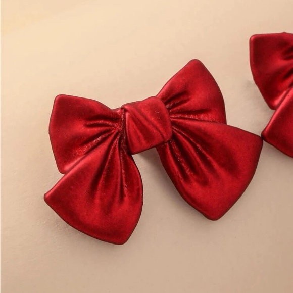 Red Bow Stud Earrings - Picture 3 of 3
